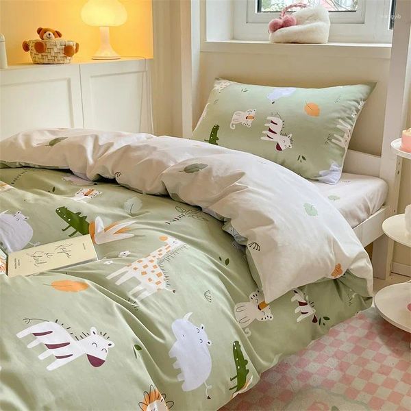 Conjuntos de cama Spring pastoral de algodão puro fresco de quatro peças Featon Duvet Capa She de camas três