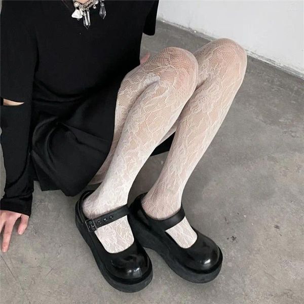 Mulheres Meias Bordado Mesh Meias Moda Hollow Out Flor Sexy Pantyhose Girl Cool Colored hipster Harajuku