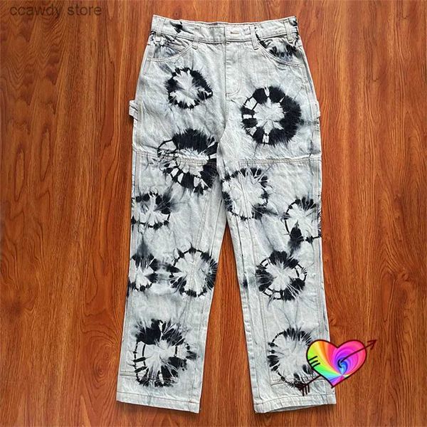 Jeans masculinos 2024 Homens lavados Mulheres grafites de impressão de jeans AllOver Cacto gráfico Planta FA Market Troushers H240507