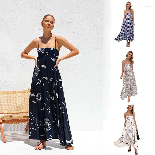 Mode -Hosentender -Kleider für Frauen drucken Midi Rock lässige schlanke, fit ärmellose Gitter Grace Beach Kleid Sommerferien