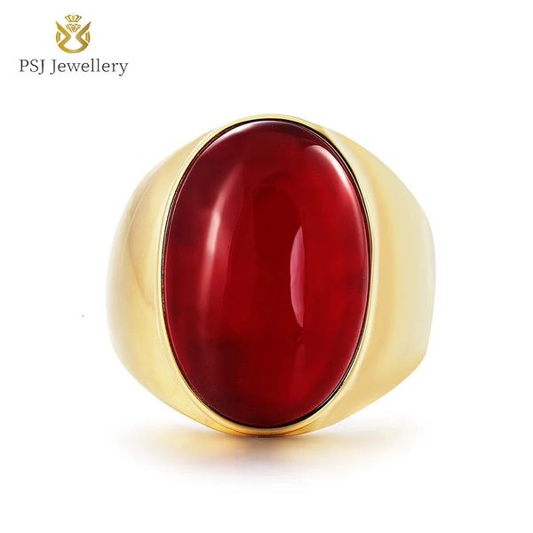 PSJ Jewellery Fashion Vintage Elegante Ovale Ovale Red Gemstone Gold Oro Acciaio in acciaio inossidabile per uomo matrimonio Donne 240416