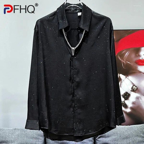 Camisas casuais masculinas Pfhq Luxo Luxo Decoração de colar solto coreano Belo verão masculino masculino respirável tops de peito 21z4500