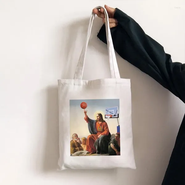 Bolsas de compras padrinho e seus amigos jogam basquete de impressão de impressão da bolsa de mensagens de desenho animado casual ombro da tela divertida Bola retro Mulheres