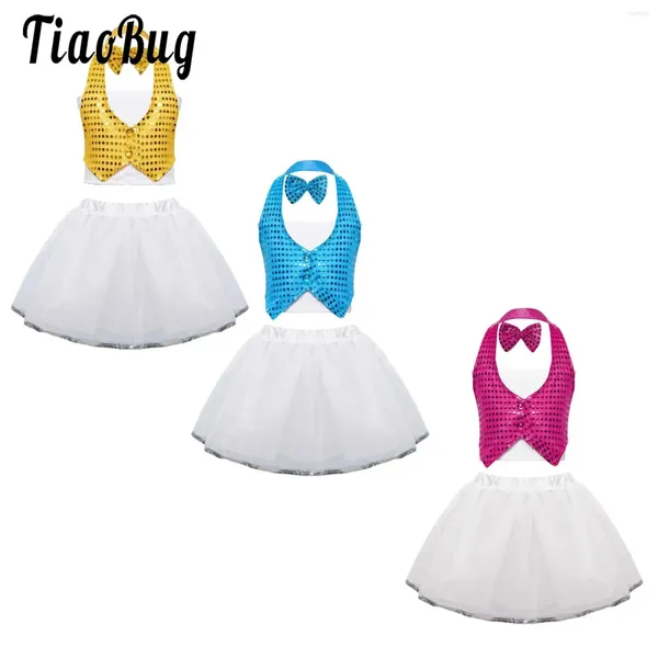 Set di abbigliamento per bambini Girl Ballet Dance Outfits Chacha Childrens Day Performance COSTUME paillettes Halter Self-le-lega Top e gonna tutu