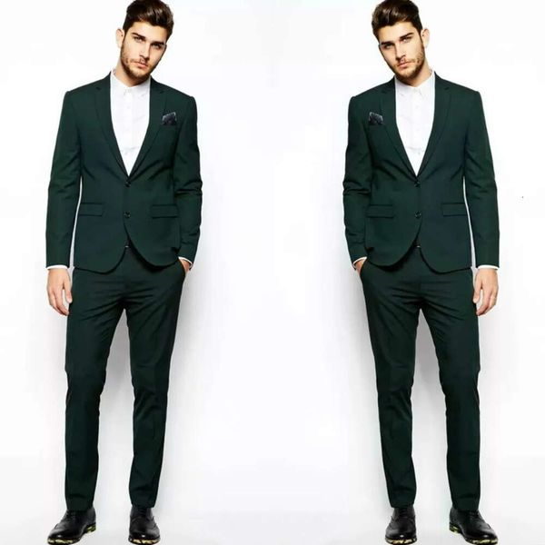 Peças de pico masculino dois ternos escuros e encantadores lapela verde slim fit noz smokings for weddings (jaqueta+colete)