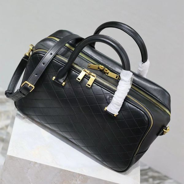 12A All-New Mirror Quality Designer gesteppte Bowling-Bag 31 cm mittelschwerer Reisetasche Echtes Leder Schwarz Geldbörse Luxusgriff Handtaschen Crossbody Schultergurtbeutel