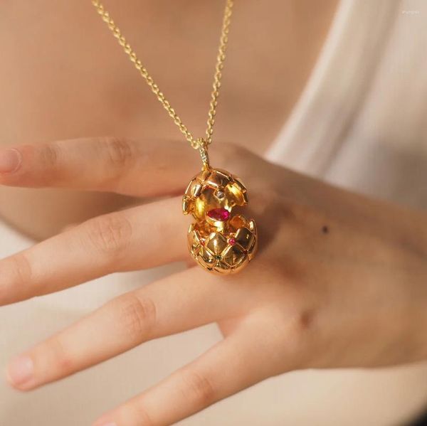 Подвесные ожерелья французский элегантный послеобеденный чайной вечеринка Пасхальное яйцо с бриллиантами циркон ожерелье винтаж маленький, чтобы открыть любовь, открытая крышка