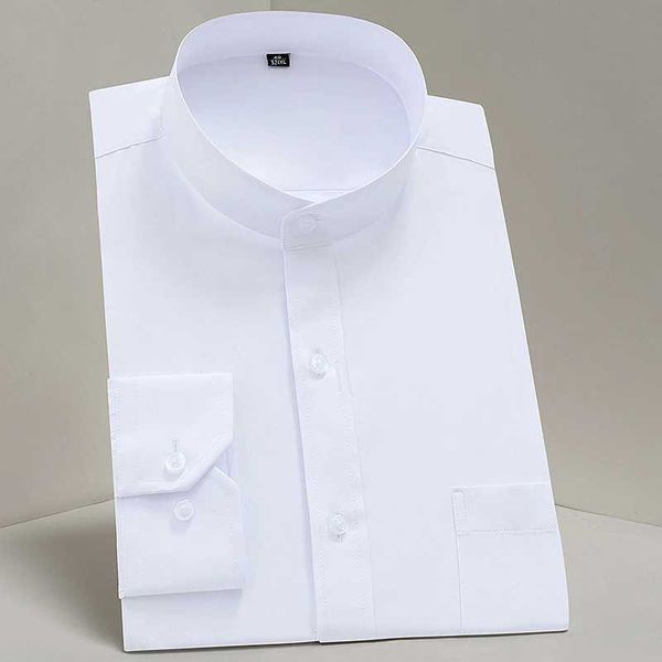 Herren-Hemd-Hemden Herren Langschlafen Slee Mao-Collar (Mandarin Kragen) Hemd Single Patch Pocket Smart Casual Normal-Fit Business Office-Hemd D240507