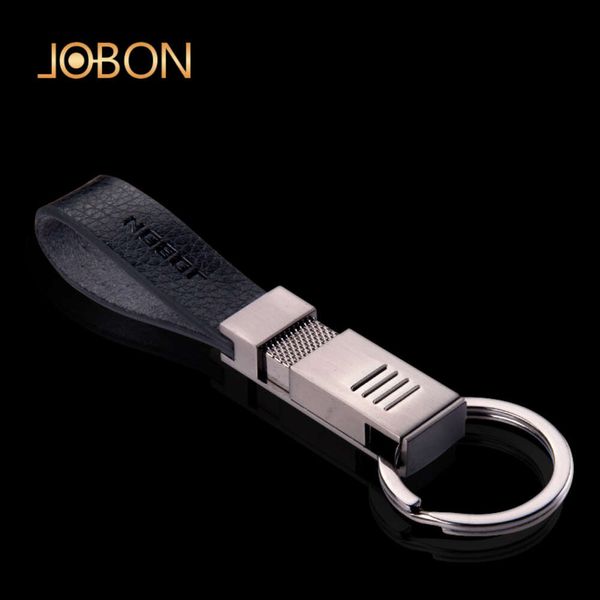 Jobon Style Großhandel Bulk Designer Keychain Zink Alloy Metal Leder Ring Fashion Key Chain mit Geschenkbox