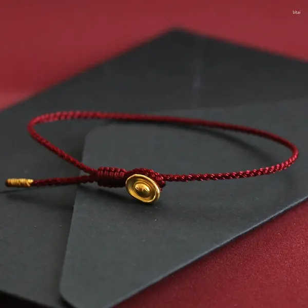 Bangle Ethnic Gold Color Yuanbao Reda de pulseira vermelha riqueza masculina e feminina Presentes de joias do ano primordial