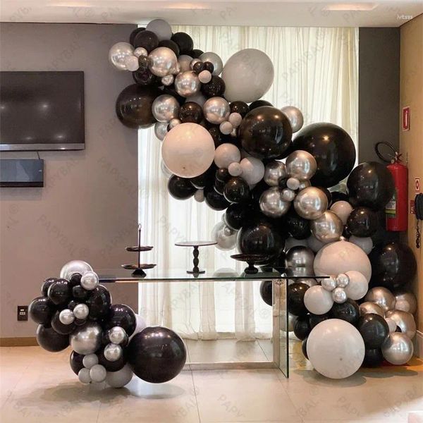 Decorazione per feste 111pcs Black Latex Balloons Arch Garland Kit Chrome Silver Balloon per forniture per il compleanno di anniversario di matrimonio