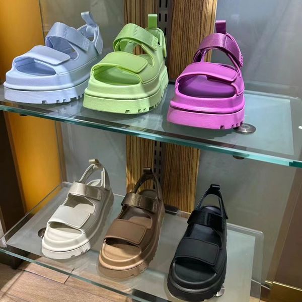 Sandalen rutschen Frauen flach Plattform Sandalenschuhe Neue Designer Sandalen Freizeit offene Zehen magische Klebeband Sliders Sommer Beach Sandale Top -Quality Putschern Outdoors Schuhe