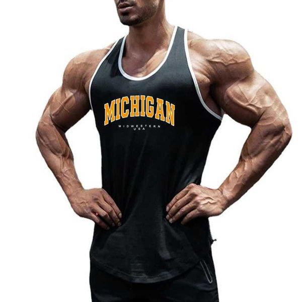 Herren-Tanktoper Michigan Midwestern USA Print Sport Singlets Cotton atmrede Slveless Gym Bodybuilding T-Shirt Herren Fitness Muskeltank Tanks Y240507