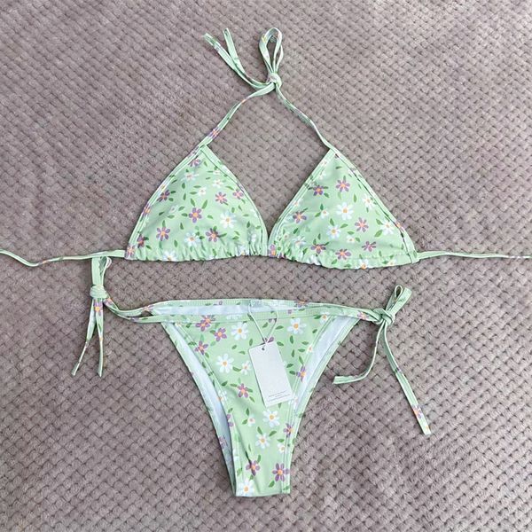 Seksi Bikini Mayo Yüzme Takım Kadınlar İçin Lüks Taze Yeşil Çiçek Baskı Tasarımcı Mayo Sim Kapan Sıcak Bahar Mayoları Yaz Plajı Maillot De Bain