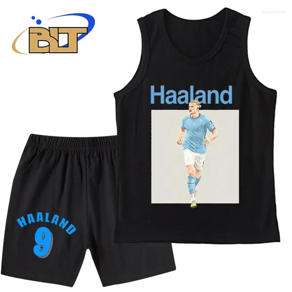 Herren-Trainingseinrichtungen Haaland Avatar Printed Children's Clothing Sommer Jungen Weste Anzug Schwarz Sportarten Top Shorts 2-teiliges Set