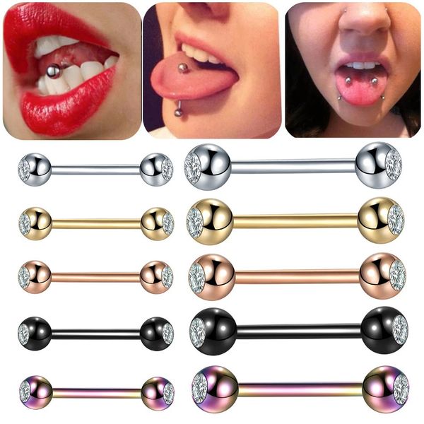 1pc 14g 16g Edelstahl Doppelte Edelstein Langhantelzunge Nippel Ringe Bar Tragus Helix Ohrknorpel Piercing Schmuck 240429