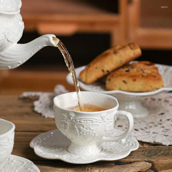 Tazze in ceramica europea Desktop Desktop Court Relief Pomeriggio Tè Tazza di tè e piatti di piattino Cupi di caffè da cucina da cucina