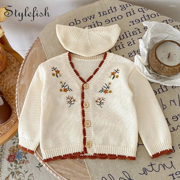 Ceketler Sonbahar Ağ Kırmızı Bebek ve Toddler Çocuk 0-3 Yaşındaki Kız İşlenmiş Uzun Kollu Knaklı Sweater Baita Hardigan Ceket