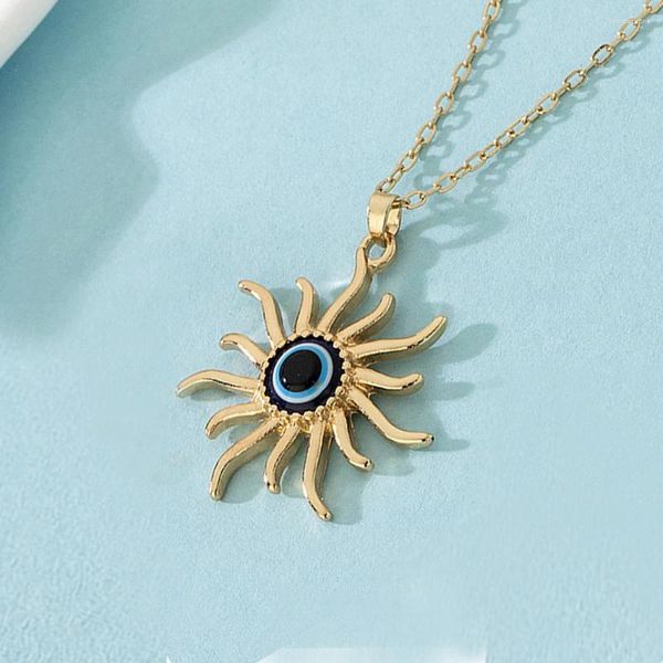 Anhänger Halskette Frauen Vintage Devil's Eye Halskette Persönlichkeit übertrieben Modetrendy Girls Sonnenblume Blaue Augen Stil Schmuckgeschenke