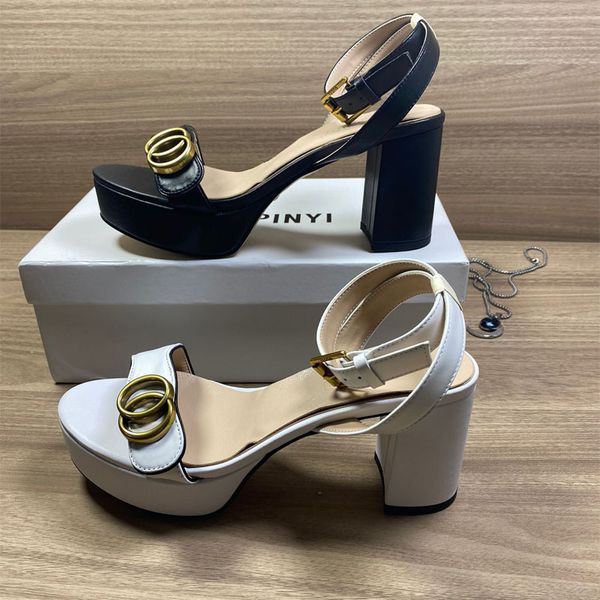 scarpe designer sandali da donna sandalo formale talloni spessi tacchi alti alti 100% cuoio da ballo da ballo cinghia metallo con fibbia con tacco alto tallone scarpe di grandi dimensioni 35-42 con scatola