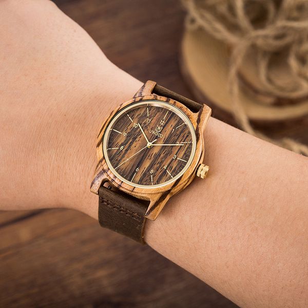 Masculino assistir os relógios de couro genuínos de luxo tamanho de 46 mm de madeira de 46 mm uwood uwood japão miyota quartzo relógios com caixa