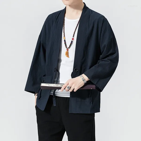 Giacche da uomo estate a punizione aperta uomo cotone sciolto di cardigan casual leggero cappotti da uomo solido kimono outhower in stile cinese in stile cinese