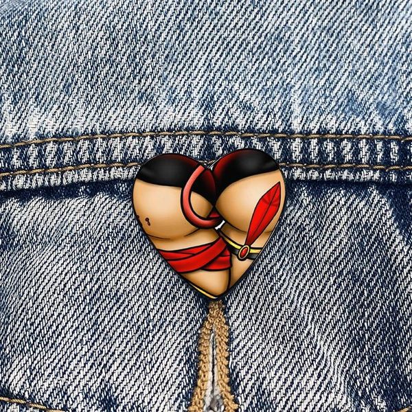 Broches Sexy Buprinted Custom Heart Pin Funny Funny Vintage Saco de lapela de lapela Bag fofo de desenho animado para mulheres