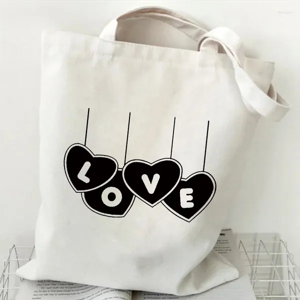 Borse per la spesa Tote Lady Love Stampa personalizzabile pieghevole Pulnere per spalle Shopper Shop -shoping per donne