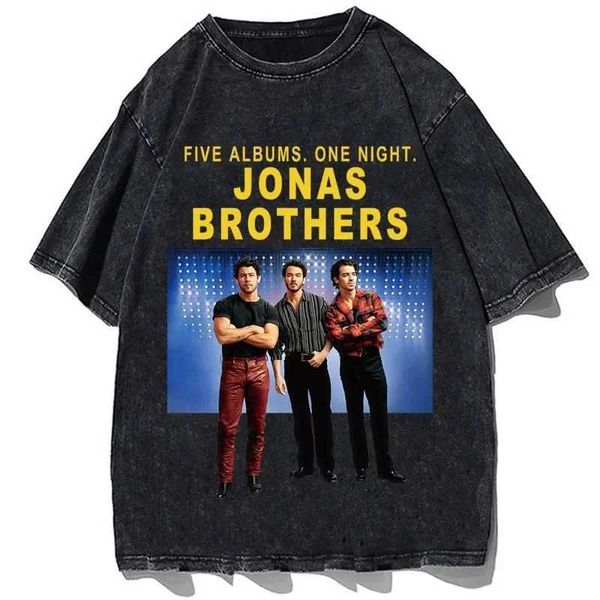 Erkek tişörtleri hip hop rock grubu Jonas Brothers Baskılı T-Shirt Vintage Pamuk Ekstra Büyük Tişört Moda Erkek Sokak Sokak Giyim T-Shirt Topl2405
