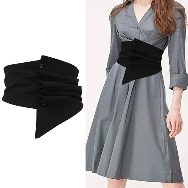 Cintos de cintura elástica larga para feminino designer de tecidos corseno estriado cintura de cintura com botão preto vestido