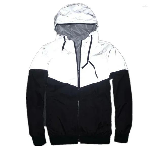 Herrenjacken Männer Patchwork Reflektierende Jacke Hip Hop Party Tänzer lässig wasserdichte Windbreaker -Mantel -Trendmarke