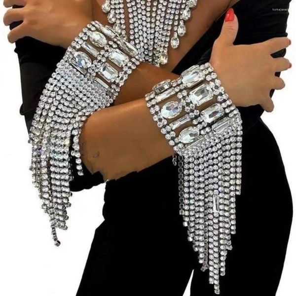 Pulseiras de link shinestone long borla com pulseira de mão jóias de casamento para mulheres lindas charme de cristal retângulo presente