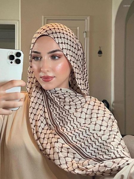 Abbigliamento etnico di grandi dimensioni kuffiyeh stampa hijab cotone sciarpa traspirante a lungo moda sciarpe a lungo termine per le sciarpe