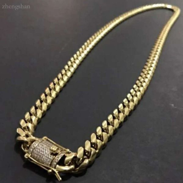 Tom de ouro masculino 316L Colar de colar de aço inoxidável Corrente de ligação cubana com diamantes fechamentos de fecho 8mm/10mm/12mm/14mm/16mm/18m 7162