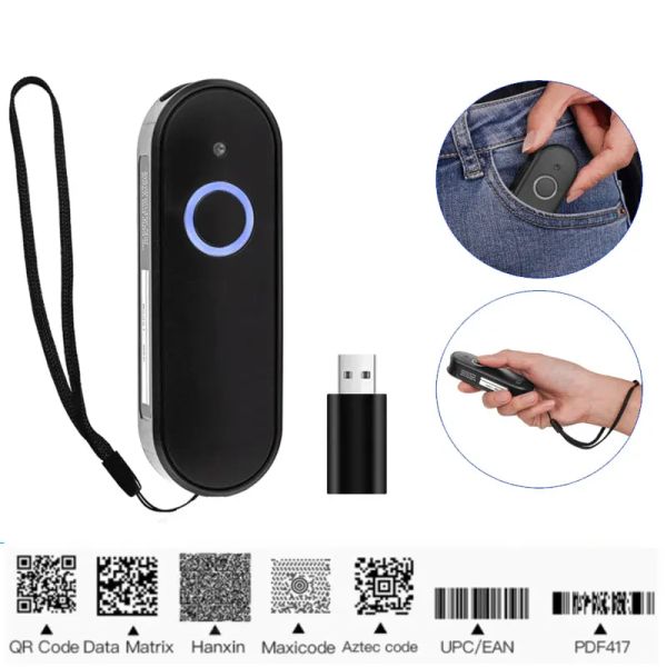 Scanners Holyhah Mini Bluetooth Barcode Scanner USB Wired Bluetooth 2.4g sem fio 1d 2d QR PDF417 Código de barras para iPhone iPhone Android Tablet