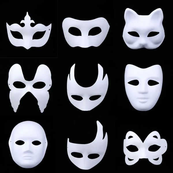 Masken 10pcs DIY Papier Katze Fuchs Weiß unbemaltes Tiermaske Venezianische Zeichnung Graffiti Masken Party Geburtstagsgeschenk Ostern