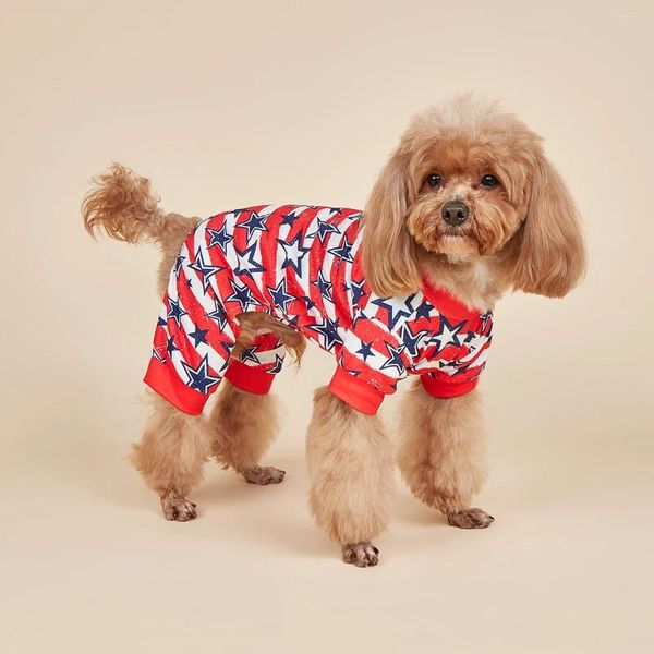 Pijama listrado de vestuário de cachorro Roupas de estrela da bandeira americana para cães pequenos garotas de garoto de cachorro