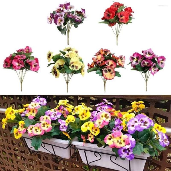 Fiori decorativi Pansy artificiale Pansy 10 Head Red Falk Flower Home Dish per sfondo di balcone per matrimoni per feste