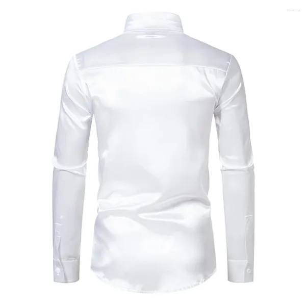 Camisetas masculinas Camisa de seda de seda de cetim camisa de manga comprida para homens Slim Fit Facty e elegantes festas ideais (110 caracteres)