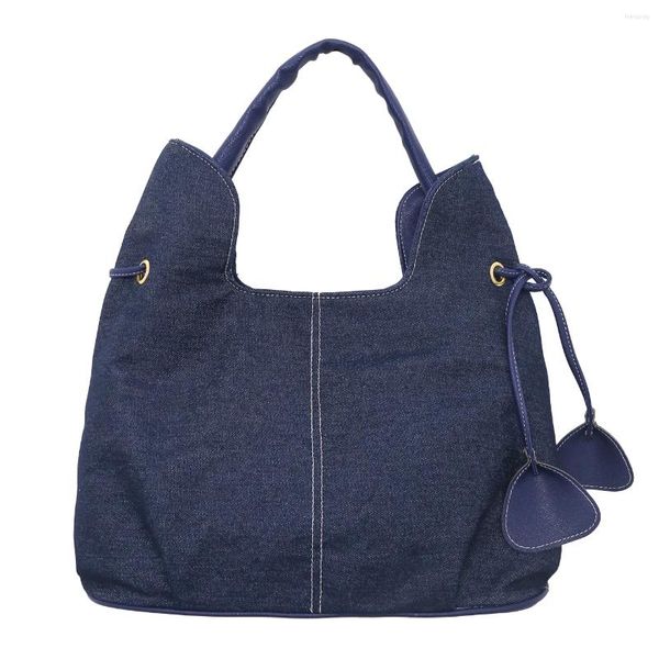 Totes Bolsas de ombro de jeans azuis para mulheres Bolsas de lona de grande capacidade Coreia Pacotes pastorais casuais de pano simples da Coréia