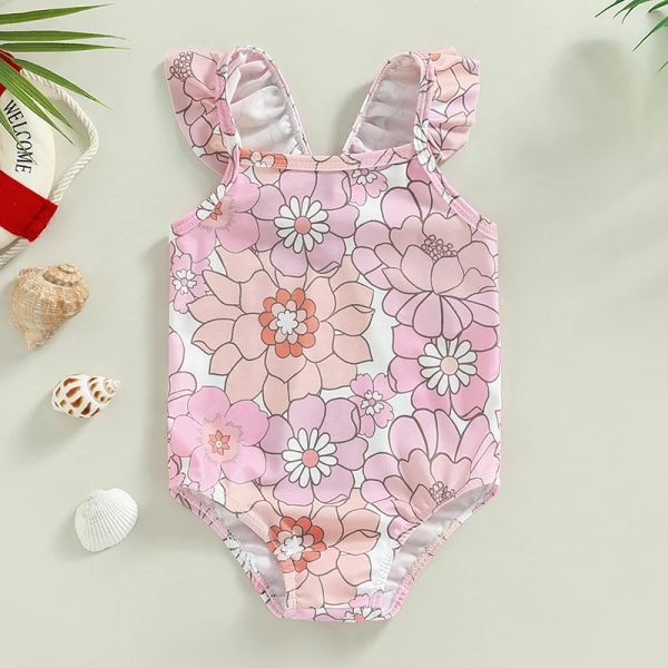 Swimwear bambina da bagno per bambini da bagno fuori spalla senza maniche floreali in bikini per bambini da bagno per bambini da bagno da bagno da bagno per bambini