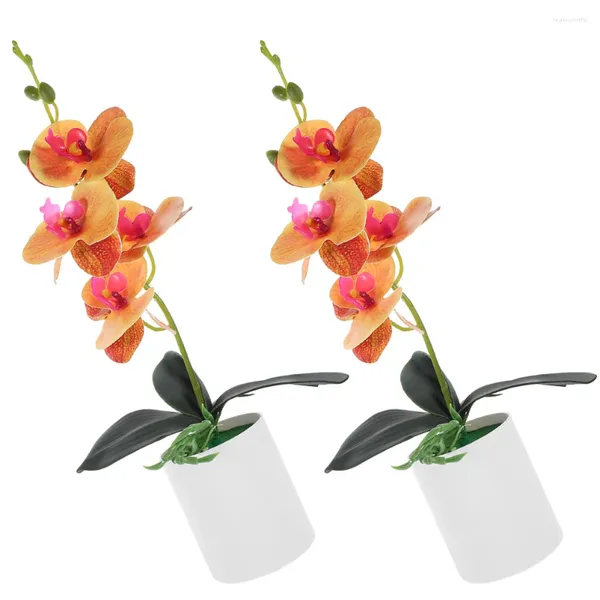 Dekorative Blumen 2 Stcs Bonsai Realistische Orchideen Kunsttopf Blumenpflanze Ornamente Künstlicher Kunststoff gefälschter Pflanzen Desktop