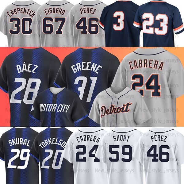 31 Riley Greene Baseball Trikots Detroit Motor Tigers Stadt Javier Baez Miguel Cabrera Spencer Torkton Tarik Skubal Matt Vierling Kerry Carpente Mark Canha