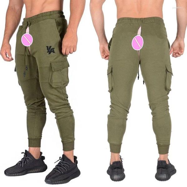 Pantaloni maschili sexy invisibile doppia cerniera a doppia cerniera aperta esterna da corsa sesso casual pantaloni sport allenamento