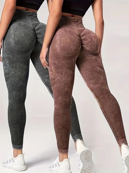 Damen 2-teiliger Yoga Basiskrawatte Bauchkontrolle Sport trenge Hosen 240430