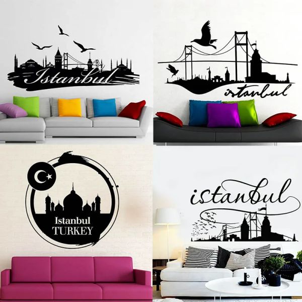 Adesivi Istanbul Decal muro logo Turchia famosa silhouette Scenery Word Città Adesivo in vinile Camera per casa decorazioni interni murale