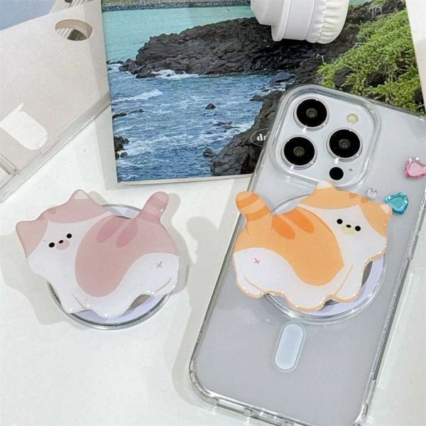 Mobiltelefone Reittiere Korean süße Katzen -Cartoon -Magnethalter Griptok Grip Tok Telefon Standhalter Support für iPhone für Pad Magsafe Smart Tok