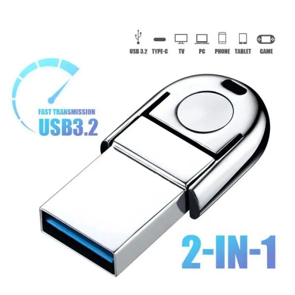 Der neueste OTG typec Twoinone USB -Flash -Laufwerke 2 TB Pen -Laufwerk 1 TB Hochgeschwindigkeits USB -Speicher IPX6 wasserdicht für Smartphones/Tablets