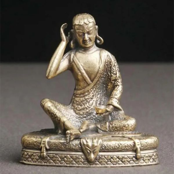 Sculture in ottone vecchia statua cinese Milarepa Buddha Statue delicata antica