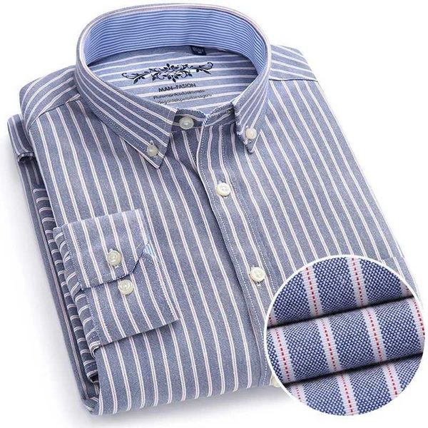 Camisas de vestido masculinas Novo algodão masculino estampa xadrez listrado oxford girando casual slight camise